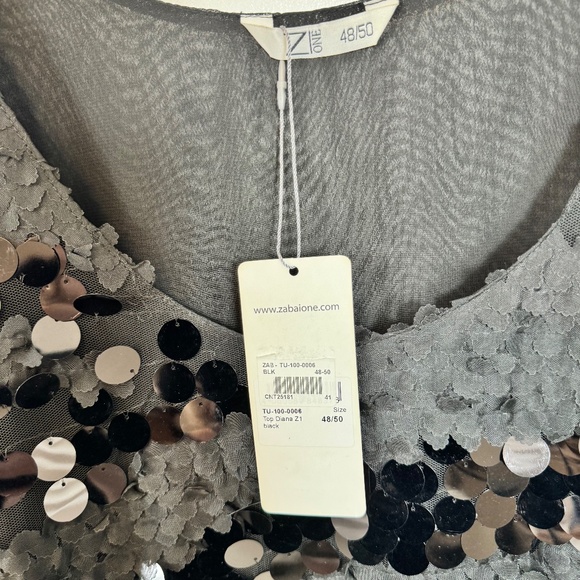 NWT Dazzling Black Sequin Tank Top, Z-One Zabaione Women's Size XL (EU 48/50) - Picture 6 of 8